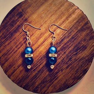Blue Beaded Drop Earrings